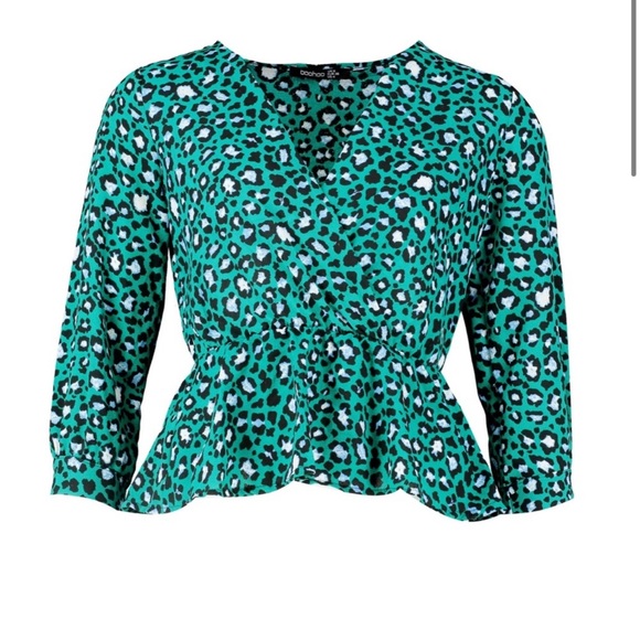 TURQUOISE LEOPARD WRAP SMOCK TOP - Picture 9 of 10